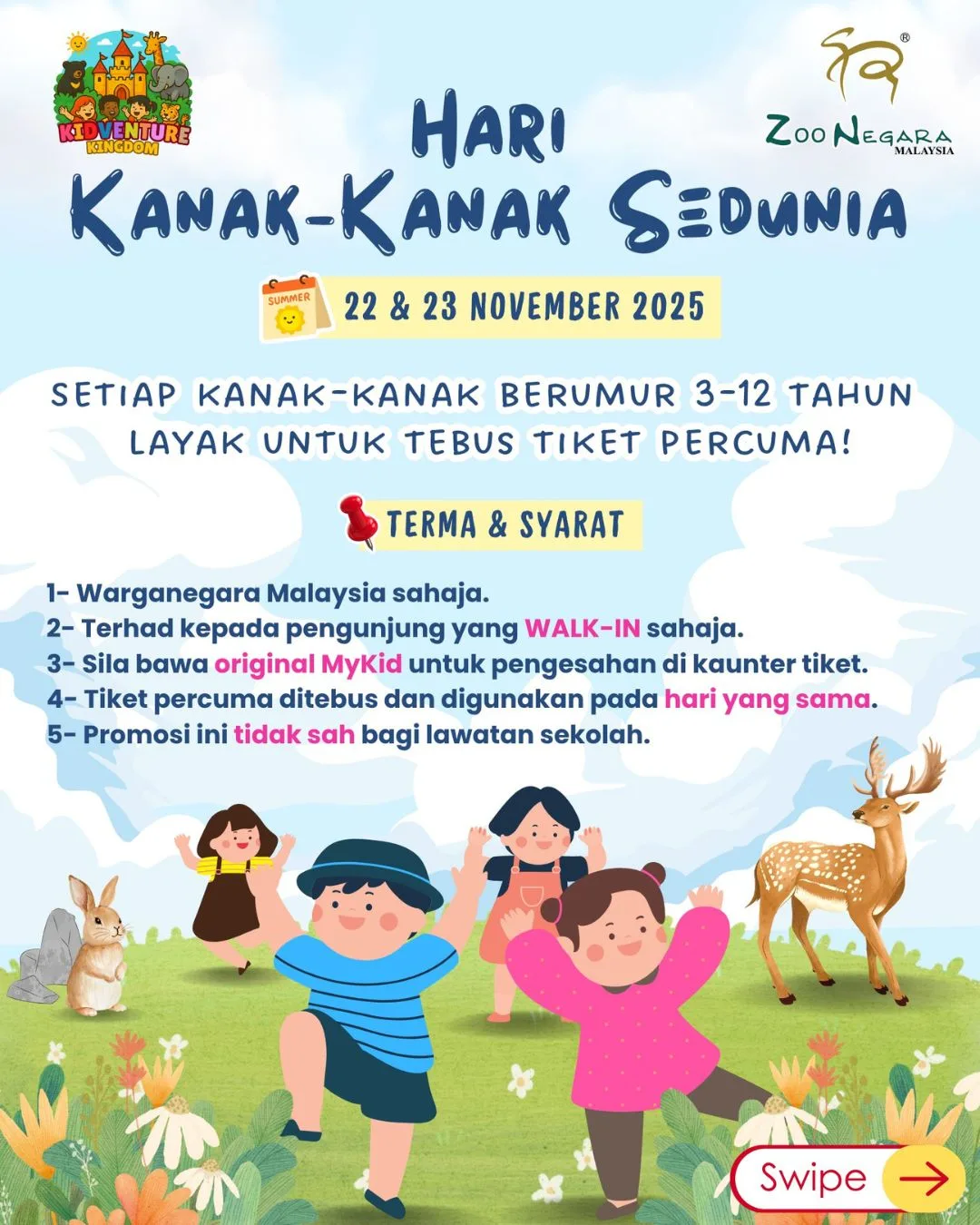 Zoo Negara Beri Tiket Percuma Sempena Hari Kanak-Kanak Sedunia, Bestnya! 5 Zoo Negara Beri Tiket Percuma Sempena Hari Kanak-Kanak Sedunia, Bestnya!